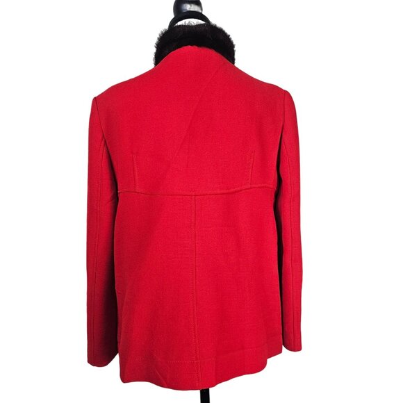 VTG R.E.D. Valentino Womens Red Wool Jacket Sz 12 Real Mink Fur Collar‎ Designer - Picture 2 of 14